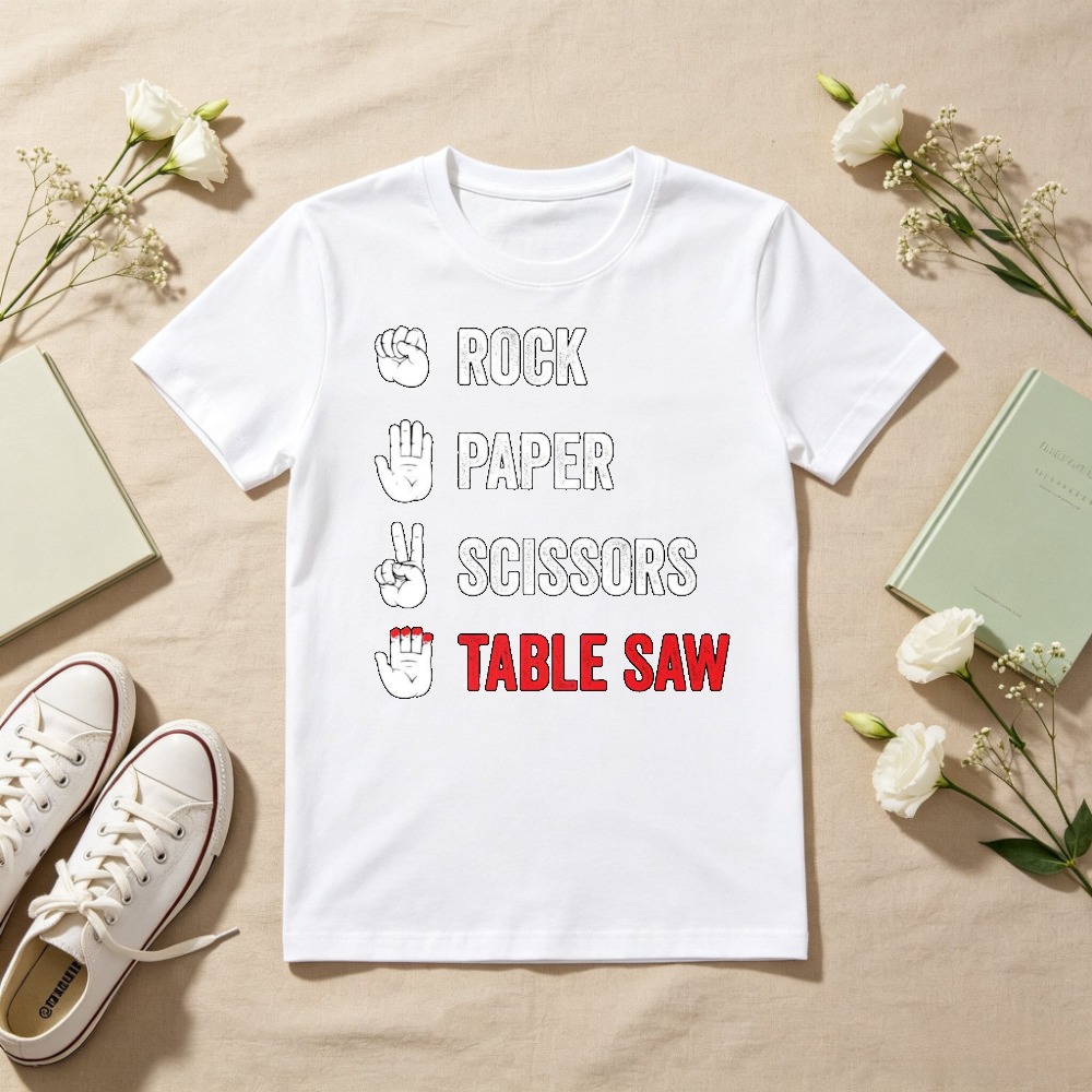 Woodworking Jokes - Taş Kağıt Makas Masa Testeresi Grafik
