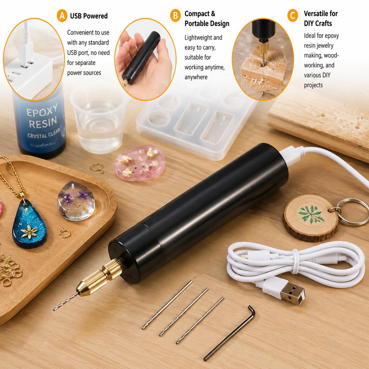 Woodworking Epoxy - Mini Elektrikli Matkap USB Güçlü El