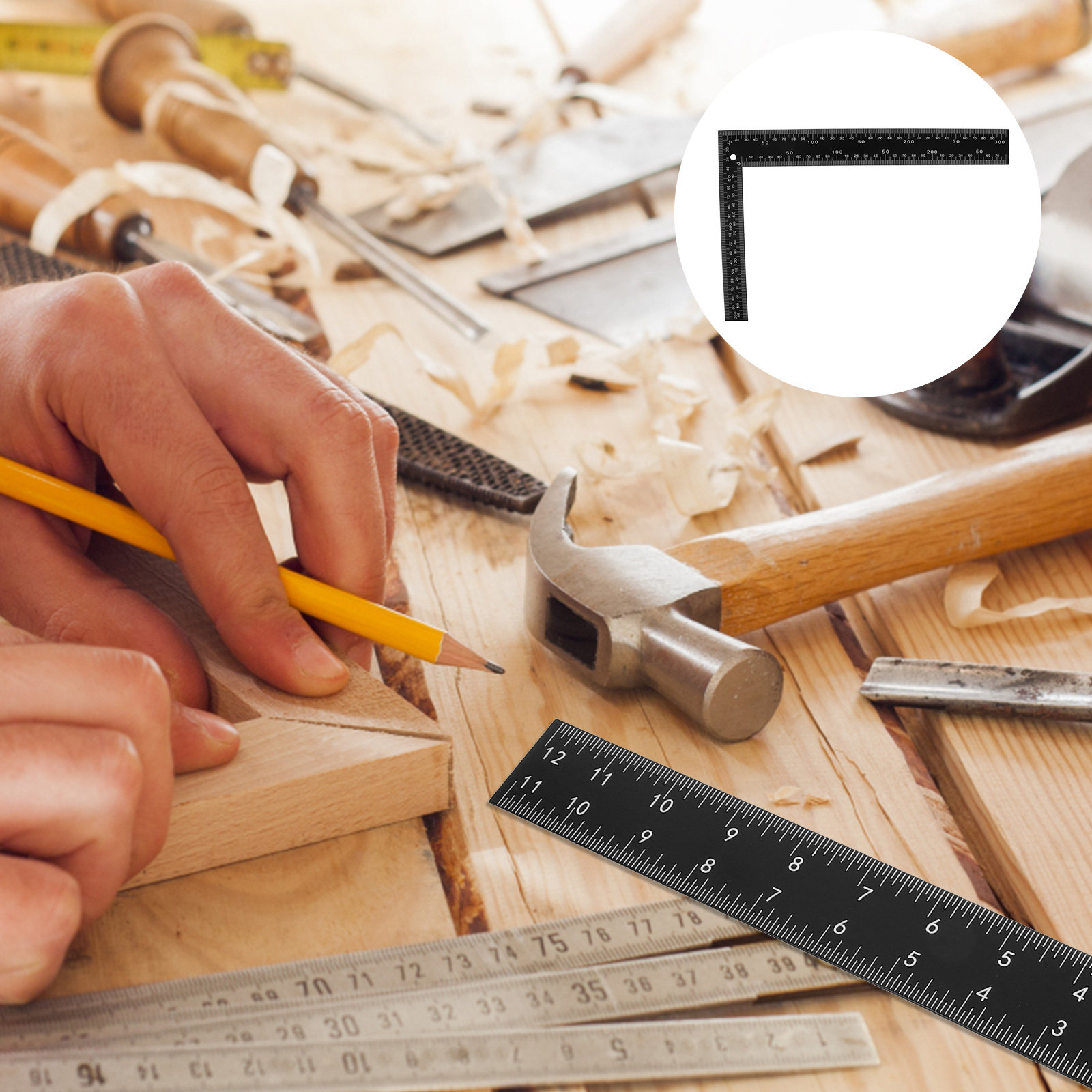 Woodworking Crafts - Profesyonel L Şeklinde Çelik Cetvel, Ahşap